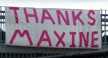 a home made pink gaffer tape banner in the Blue Mountains